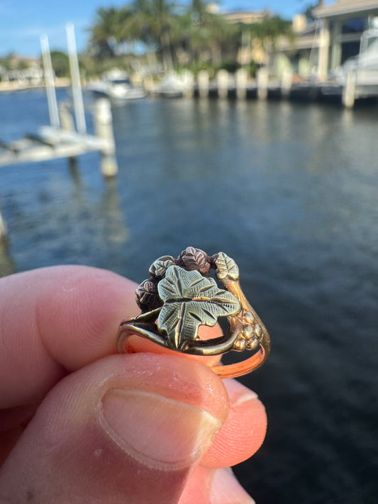 10k Dainty Gold Ring, yellow gold with rose accents