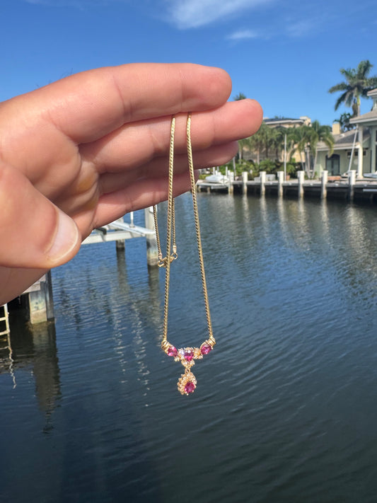 14k yellow gold, ruby and diamond necklace