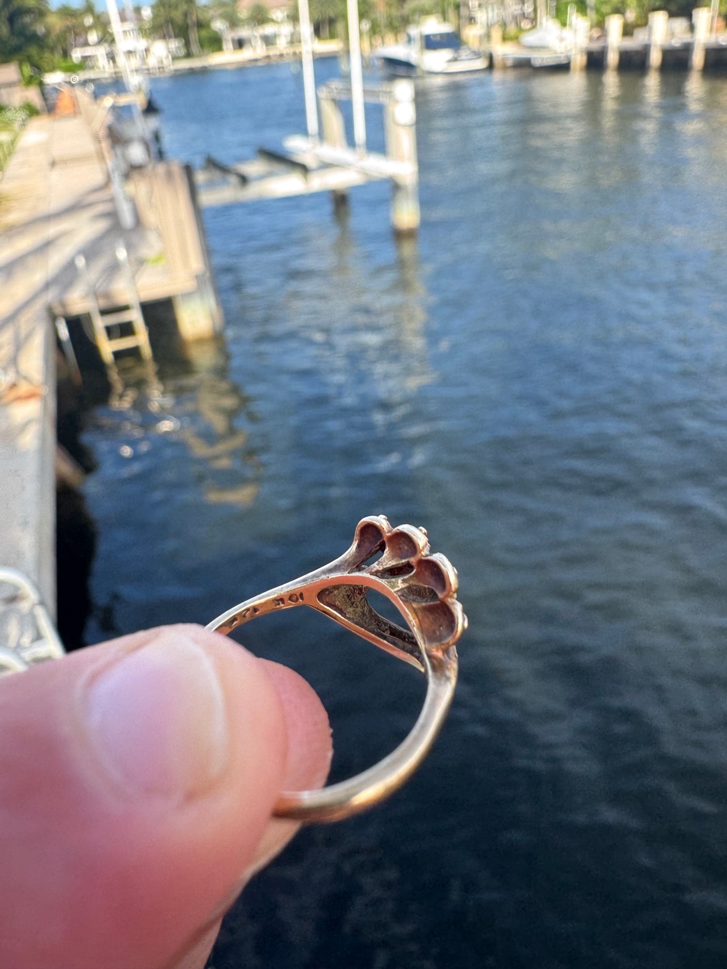 10k Dainty Gold Ring, yellow gold with rose accents